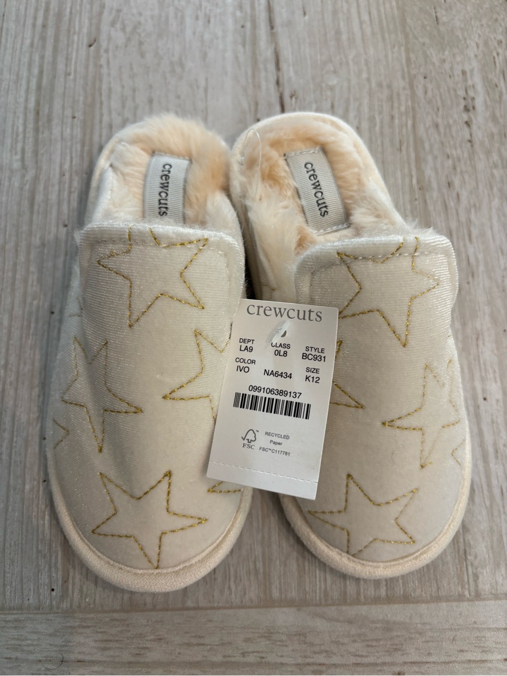 crewcuts Ivory Star Plush Slip-On Slippers for Kids